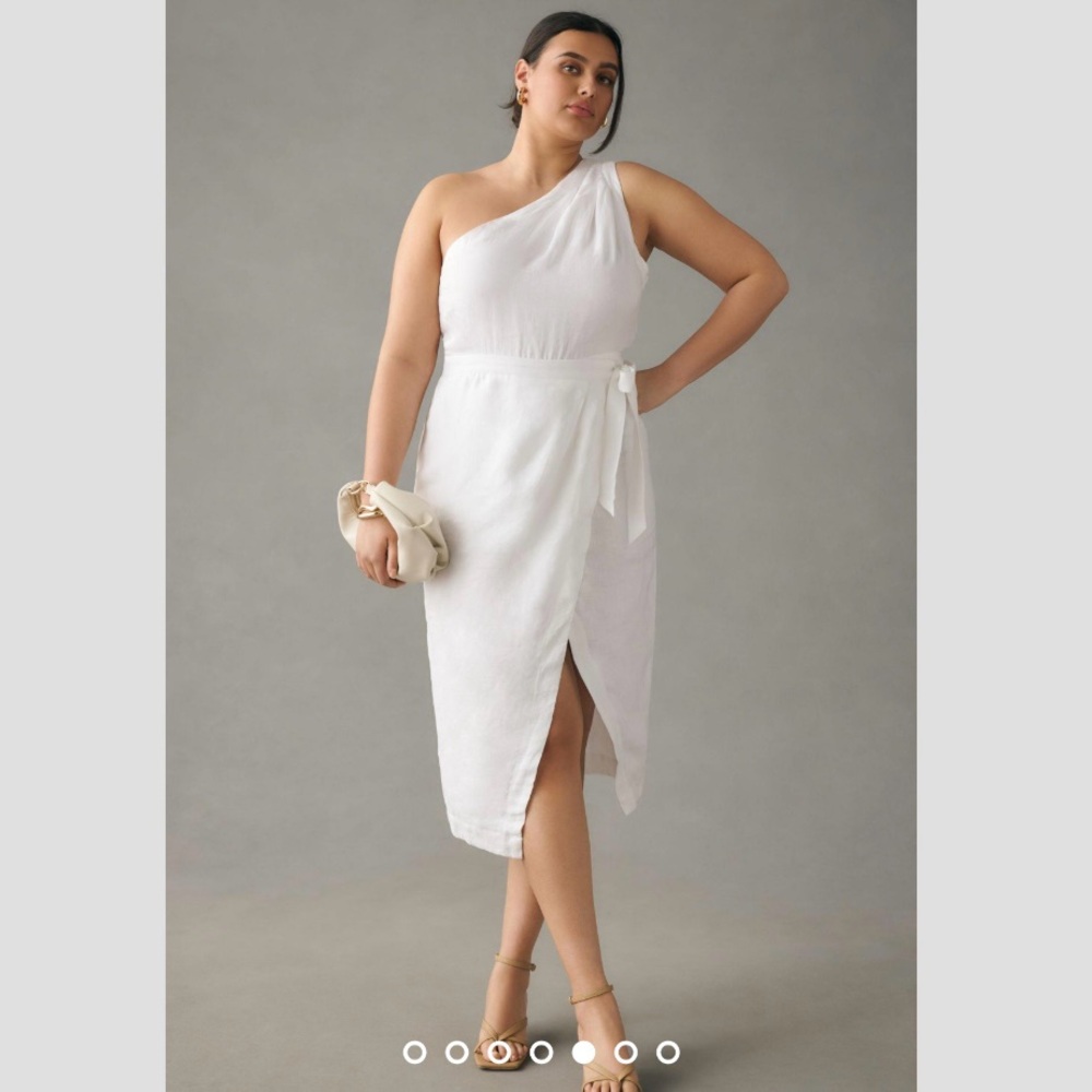 Anthropologie plus white wrap one shoulder dress 16 linen